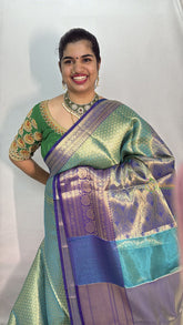 Vriksham Peacock Green Katan Tanchoi Tissue Silk Saree-VS4491